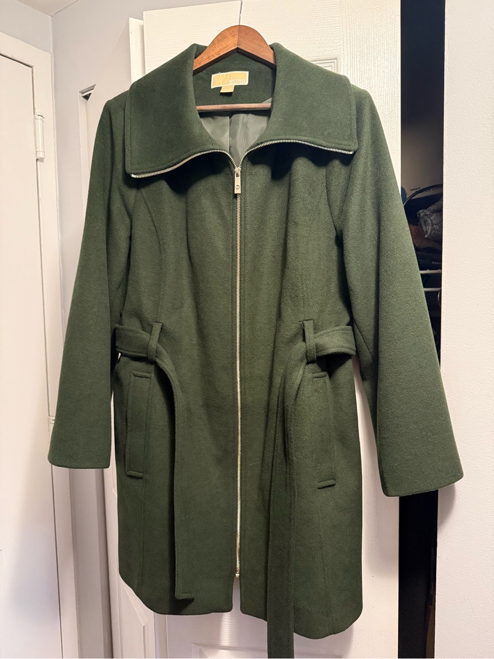 Michael Kors Olive Green Zip-Front Trench Coat